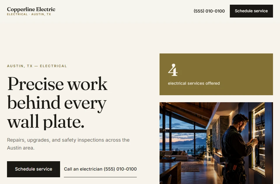 Copperline Electric, a website by SiteVelora